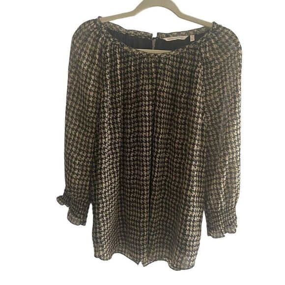 Soft Surroundings Ines Black Tan Metallic Blouse Top Women’s Large Houndstooth - Picture 3 of 9